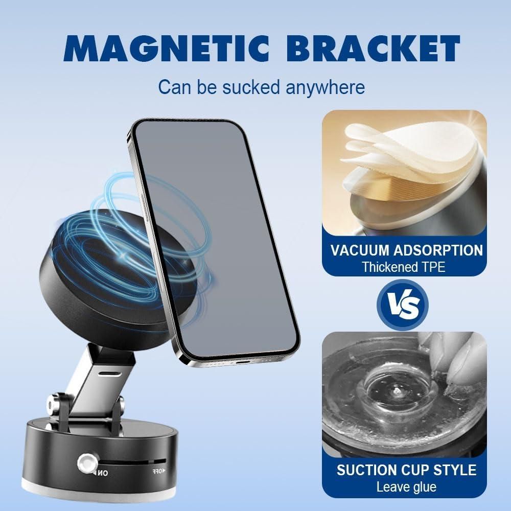 Vacuum Magnetic Suction Phone Holder – 360° Rotating Car & Desk Mount for All Smartphones